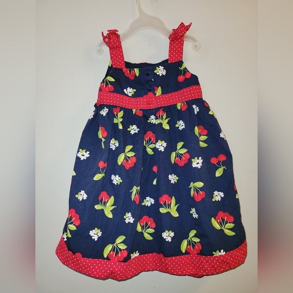 🍒 Vintage Gymboree Cherry Cute Navy & Red Print Dress Polkadot Trim 4T Sundress - Picture 6 of 6